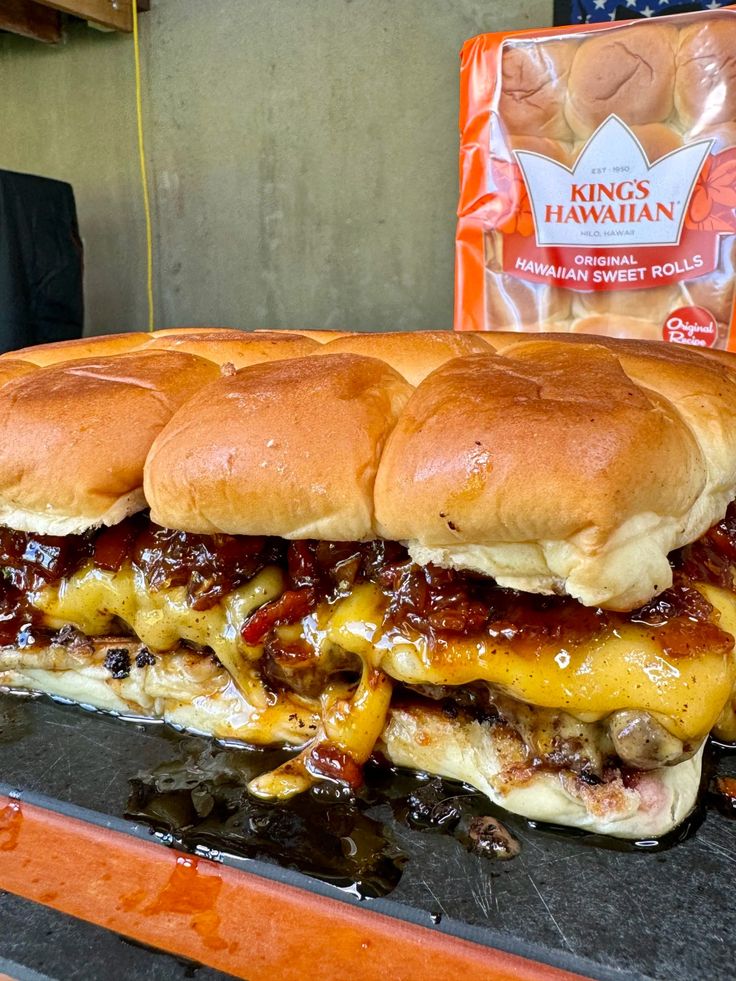 a large sandwich sitting on top of a counter