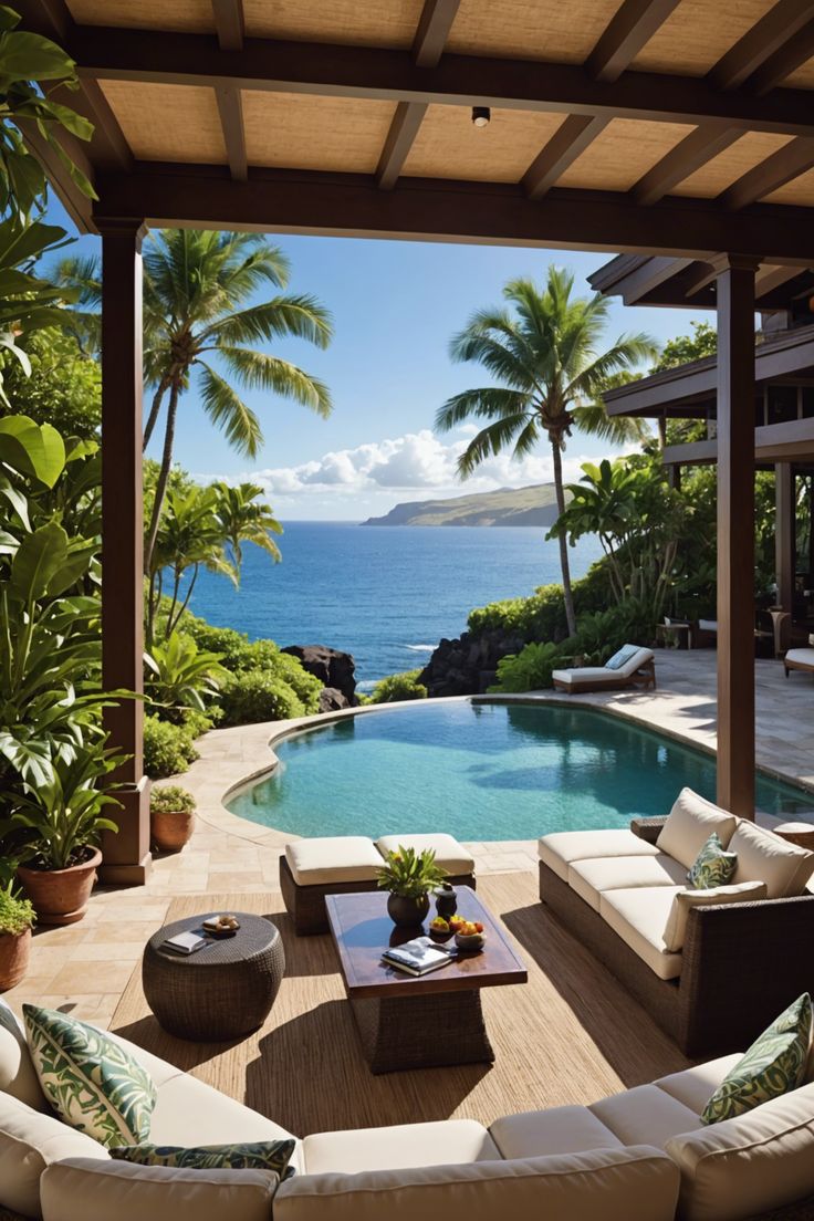 Escape to Luxury: The Most Exclusive Retreats on Lanai Luxury Hawaiian Homes, Villa In Hawaii, Hawaii Houses On The Beach, Island Life House, Hawaii Villa, Luxury Travel Aesthetic, Bali Beach House, Bali Houses, Calming Thoughts