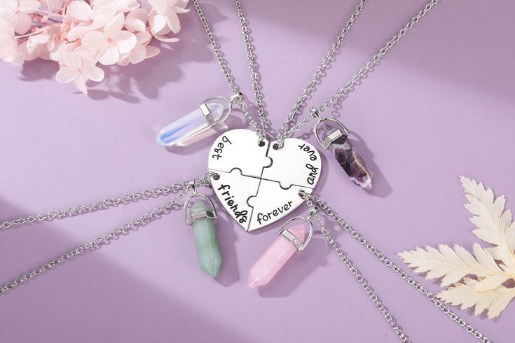 "💖FRIENDSHIP NECKLACE: Specially designed for girls who have best friends and love their best friends.Not only trendy necklaces with sweet saying \"best friend forever and ever\", but also carries your love everywhere goes. 💖PROTECTION PENDANT: Crystal Point is regarding as one powerful protection stone as it absorbs negative energy of people to release mental stress and promote emotional well-being. 💖NOTE: Crystal Point can not replace. 💖PACKET:  1 set (2,3 or 4pcs)necklaces, come with a box, great for gift giving." Cute Friendship Necklaces For 4, 4 Person Friendship Necklace, 4 Piece Bff Necklace, 4 Best Friend Necklaces, Cheap Hand-strung Beaded Necklaces For Friendship, 4 Way Friendship Necklace, Best Friend Bracelets For 4, Bff Necklaces For 4 Girls Bffs, Bff Jewelry For 4