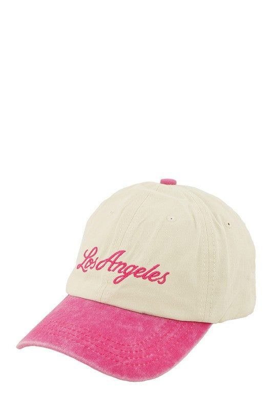 Los Angeles Embroidered Ball Cap Please note that all hats will be a final sale. No Exchanges or Store Credits will be offered for accessories! Casual Pink Hats With Letter Embroidery, Pink Casual Hat With Letter Embroidery, Retro Pink Cotton Hat, Pink Dad Hat With Embroidered Logo, One Size, Trendy Embroidered Pink Baseball Cap, Retro Visor Hat With Embroidered Logo, Trendy Pink Embroidered Baseball Cap, Pink Hat With Letter Embroidery And Curved Brim, Pink Cap With Letter Embroidery