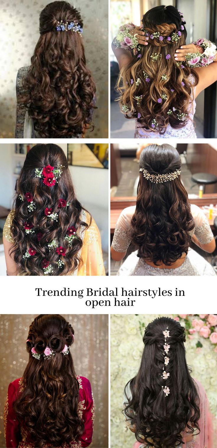 Open Hair Bridal Hairstyles, Hairstyles With Open Hair, Hairstyles For Brides, Reception Hairstyles, Hair Style On Saree, Open Hair, मेहंदी डिजाइन, Hair Style Vedio, Engagement Hairstyles