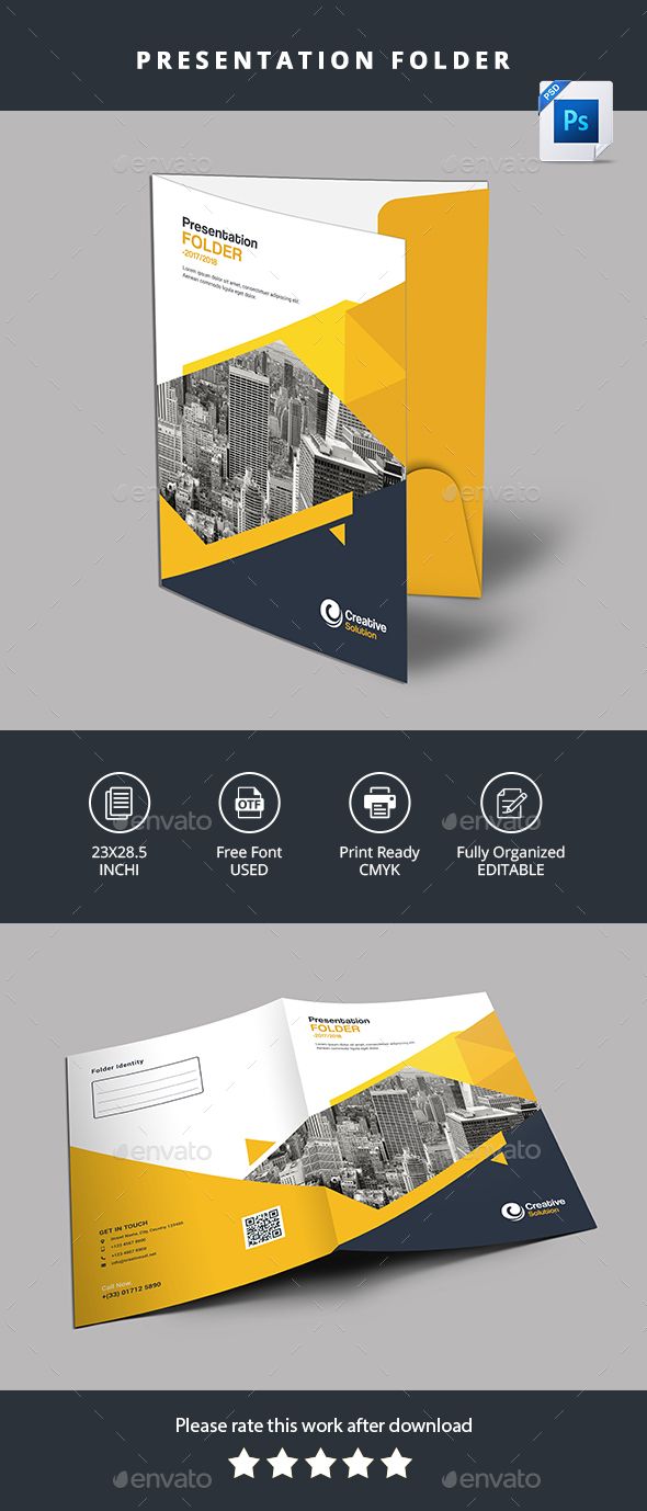 a yellow and blue brochure is shown in this graphic style, it shows the layout