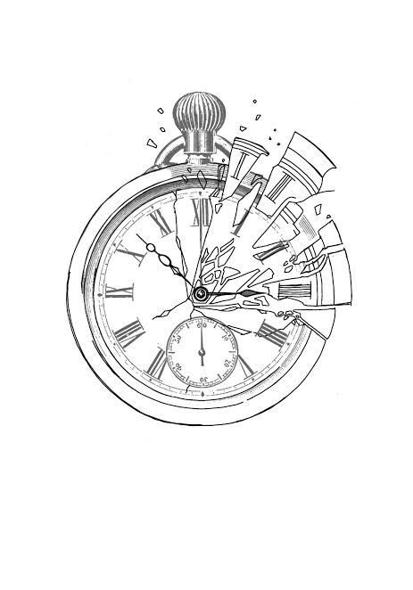 a drawing of an alarm clock with arrows coming out of the front and back sides