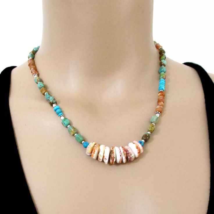 Turquoise Carnelian Sunstone Spiny Oyster Necklace Sterling Silver DJStrang Blue Green Southwestern Sundance Style Boho Women Gift For Her by DJStrang on Etsy Earthy Multicolor Gemstone Jewelry, Multicolor Gemstone Southwestern Necklace, Southwestern Multicolor Gemstone Necklace, Southwestern Style Jewelry With Natural Stones For Festivals, Southwestern Style Multicolor Gemstone Necklace, Southwestern Style Festival Jewelry With Natural Stones, Multicolor Natural Stones Turquoise Necklace For Festival, Earthy Style Multicolor Round Jewelry, Earthy Multicolor Round Jewelry