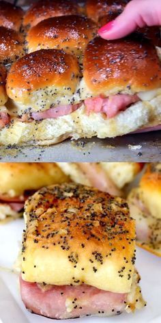 the ham and cheese sliders are ready to be eaten