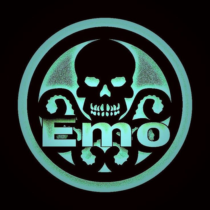 an emo logo with a skull in the middle