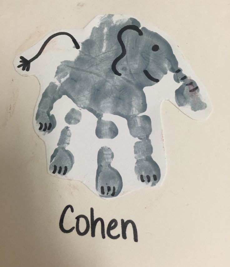 a child's handprint with an elephant and the word cohen on it