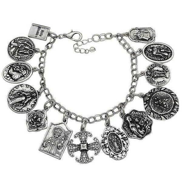 Assembly of Saints Bracelet of Medals – VENXARA St Peregrine, Catholic Bracelet, St Michael The Archangel, Michael The Archangel, Gothic Bracelet, St Anthony, Our Lady Of Lourdes, Faith Jewelry, Lady Of Lourdes