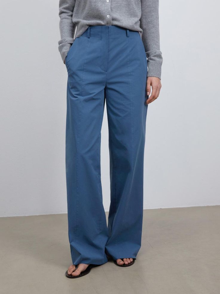 Composition : COTTON 100%Country of Origin : Republic of Korea Blue Cotton Wide-leg Jeans, Denim Blue Wide Leg Pants With Welt Pockets, Tailored Blue Wide Leg Pants For Work, Blue Tailored Wide Leg Pants For Work, Tailored Cotton Wide Leg Pants For Business Casual, Classic Tailored Blue Wide Leg Pants, Blue Jeans For Business Casual In Fall, Tailored Cotton Bottoms, Casual Tailored Wide Leg Cotton Pants