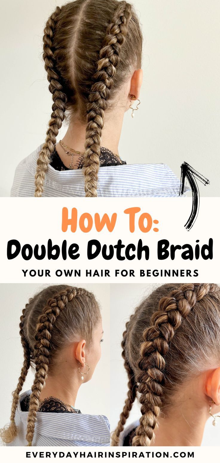 Easy dutch braids Easy Dutch Braid, Kepang Dua, Hair For Beginners, Braid Your Own Hair, Dutch Braid Tutorial, French Braids Tutorial, Braids Step By Step, Double French Braids, Double Dutch Braid