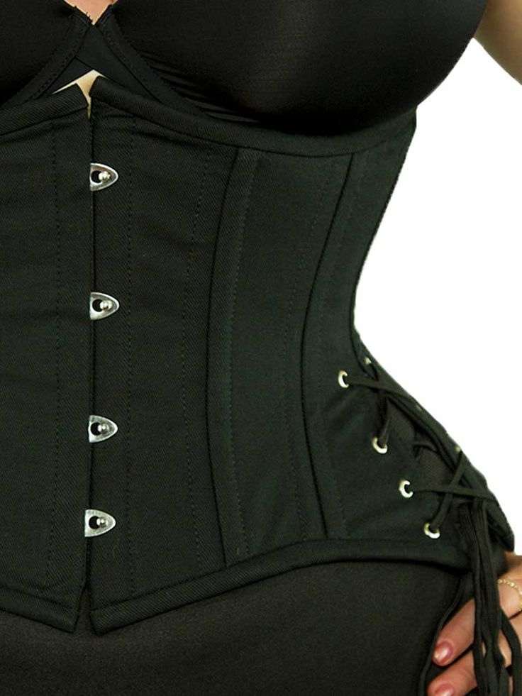 Perfect for our curvy customers, our CS-426 Standard Steel Boned Waist Trainer with Hip Ties offers dramatic curves and superior coverage and support. This corset has a contoured underbust, hips and double boning. The hip ties allow for additional room at the hip and can be customized with satin laces. Closed waist sizes 34-46 inches. Smaller sizes available. We recommend that you wear something between yourself and the corset and now we have a bamboo liner perfectly suited for that! Buy one or Black Fitted Underwire Corset, Formal Black Corset With Boning, Partially Lined Underbust Corset, Black Corset With Medium Bust Support And Underwire, Black Corset With Medium Bust Support, Black Underwire Corset With Medium Bust Support, Classic Fitted Black Corset, Classic Black Fitted Corset, Elegant Underbust Corset Partially Lined