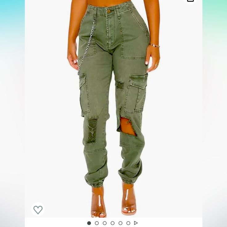 Women’s Army Green Large Distressed Jeans 13.5” Waist, 28” Inseam, 40” Length New Without Tags Chain Not Included Questions? Drop In Comments Send Me An Offer Using Offer Button Bundle And Save! Bundle 3 Or More Items From My Shop, Unlock 20% Discount! Fall Ripped Cargo Jeans, Ripped Tapered Leg Bottoms For Fall, Trendy Green Tapered Leg Cargo Pants, Trendy Stretch Cargo Pants With Tapered Leg, Green Bottoms With Zipper Closure For Fall, Casual Green Pants With Zipper Closure, High Waist Green Bottoms With Zipper Closure, Trendy Green Bottoms With Zipper Closure, Large Jeans