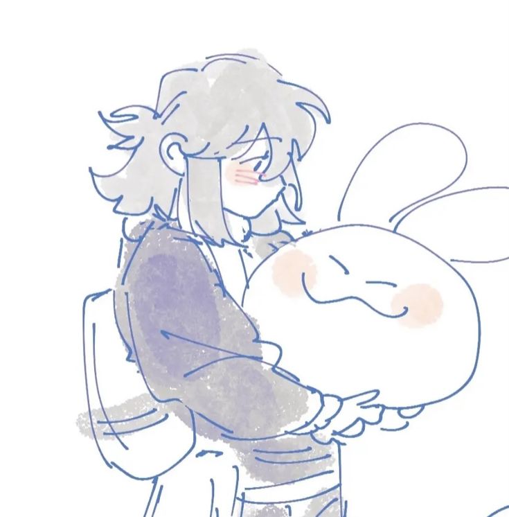 a drawing of a person holding a stuffed animal