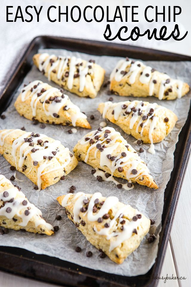 chocolate chip scones on a baking sheet