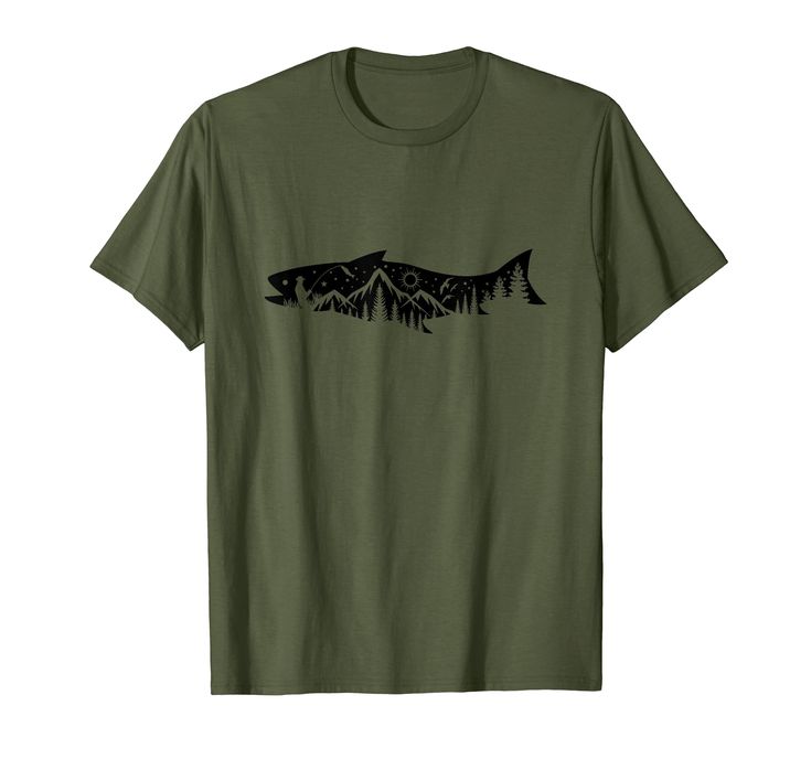 PRICES MAY VARY. Fishing Shirt for Men Mountain and Forest Silhouette Adventure Outdoor Fishing is perfect fishing outfit for men or women on 4th of july and fishing season Grab it for yourself or as a gift for your grandpa, dad, uncle, who loves fishing outdoor picnic and adventure, wear it when go to go fishing and show your love for bass fish and your country Lightweight, Classic fit, Double-needle sleeve and bottom hem Cricut Fishing Shirt Ideas, Fishing Outfit, Mountain And Forest, Forest Silhouette, Fish Shirt, Mountain Silhouette, Bass Fish, Outfit For Men, Boy Fishing