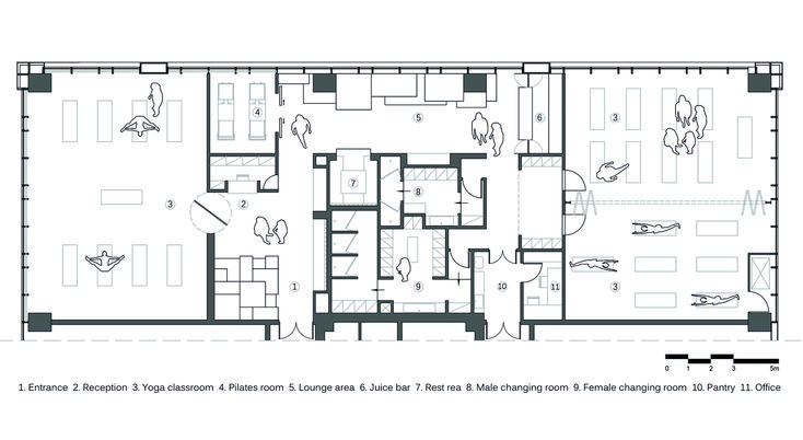 the floor plan for an office building with two separate rooms and one living room on each side