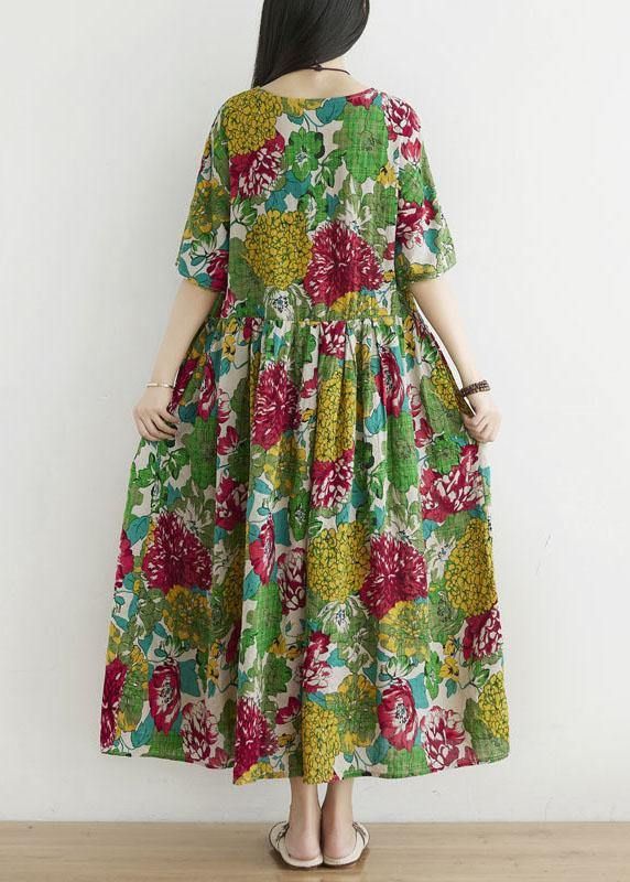 Casual Green O-Neck Patchwork Print Fall Ankle Dress Half Sleeve - SooLinen Summer Patchwork Maxi Dress, Red Patchwork Midi Dress For Spring, Spring Short Sleeve Maxi Dress With Patchwork, Spring Patchwork Maxi Dress With Short Sleeves, Casual Multicolor Maxi Dress With Floral Patchwork, Spring Patchwork Short Sleeve Maxi Dress, Multicolor Short Sleeve Midi Dress, Short Sleeve Patchwork Midi Dress For Spring, Spring Patchwork Midi Dress With Short Sleeves