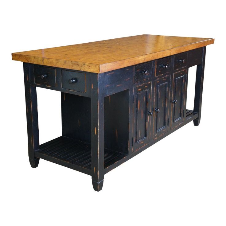 a kitchen island with two drawers on one side and an open drawer on the other