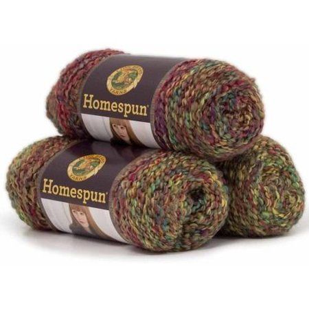 three skeins of yarn with the words homespun written on each one