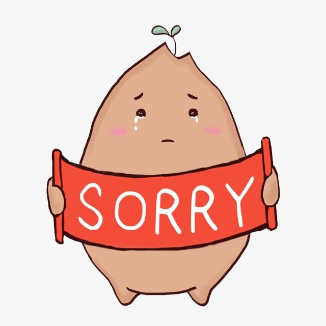 a cartoon character holding a red ribbon with the word sorry on it's side