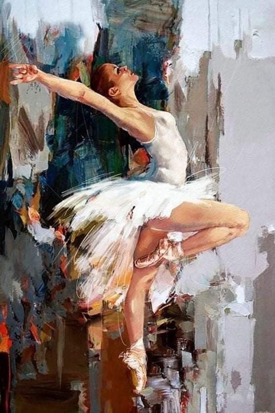 a painting of a ballerina in white dress