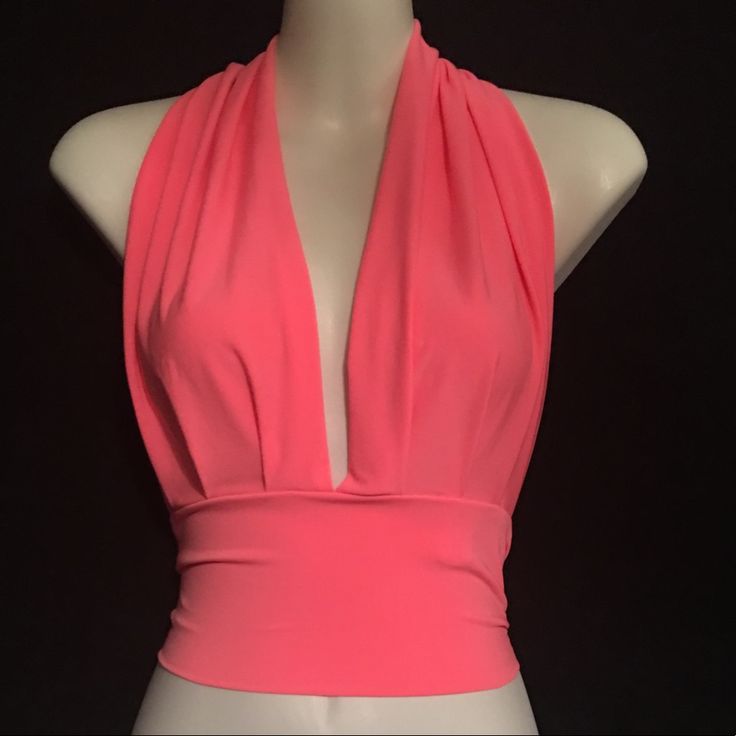 Sexy Summer Pink Wrap Halter Open Back Cropped Top Club Wear Open Back Crop Top, Pink Wrap, Club Wear, Satin Top, Crop Top Blouse, Cropped Top, Halter Top, Open Back, Pink Ladies