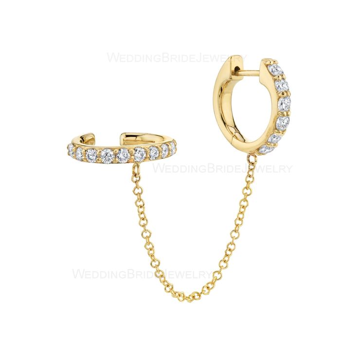 Genuine G-H Color Diamond Hoops Earring 14k Solid Yellow Gold Minimalist Jewelry Lever back Earring With Chain Ear Cuff Earring Gift For Her ≫ Features * SKU : GAM-0053 * Diamond: 100% Genuine Diamond * Diamond Weight: 0.18ct * Diamond Cut: Brilliant Cut (Excellent) * Real Earth Mines Diamond * Diamond Color: G-H * Diamond Clarity: SI * Earring Size: 10mm  * 14K Solid White Gold, ( Available in 14K & 18K Yellow, Rose, and White Gold ) * Option available in 18K Gold * All size available * Ready t 14k Gold Ear Cuff For Wedding, Gold Huggie Cartilage Earrings For Wedding, Wedding Huggie Ear Cuff, 14k Gold Wedding Ear Cuff For Pierced Ears, Yellow Gold Single Earring Ear Cuff For Wedding, Yellow Gold Single Ear Cuff For Wedding, Gold Huggie Ear Cuff For Anniversary, Yellow Gold Hoop Ear Cuff, Single Earring, Fine Jewelry Single Cartilage Earring For Wedding