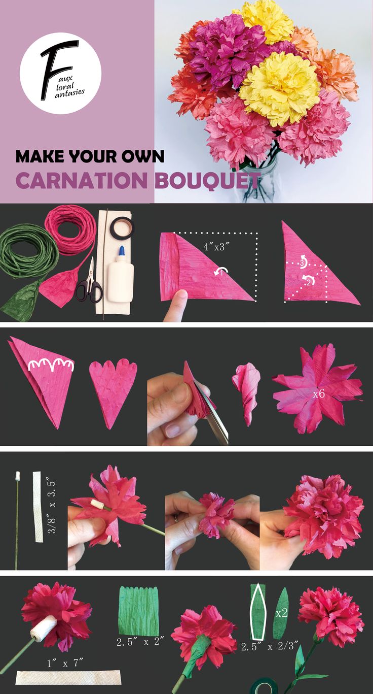 how to make your own carnation bouquet with tissue flowers and paper hearts for valentine's day