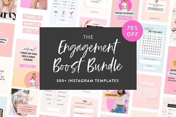 the engagement post bundle with instagram templates and photoshopped on it in pink