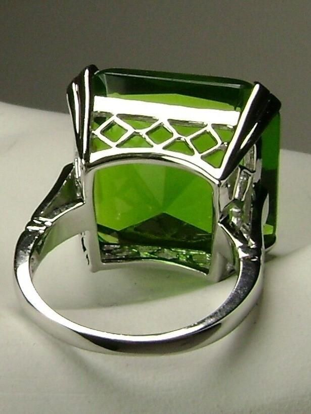 Green Peridot Ring, Large square gem in crisscross basket-weave filigree, art deco styled ring, Art Deco Jewelry, Silver Embrace Jewelry Edwardian Ring, Filigree Pattern, Sterling Silver Heart Pendant, Filigree Jewelry, Silver Heart Pendant, Luxury Rings, Sterling Silver Filigree, Peridot Ring, Peridot Gemstone