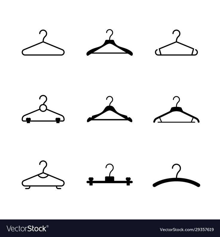 a set of clothes hangers icons in black and white colors on a white background