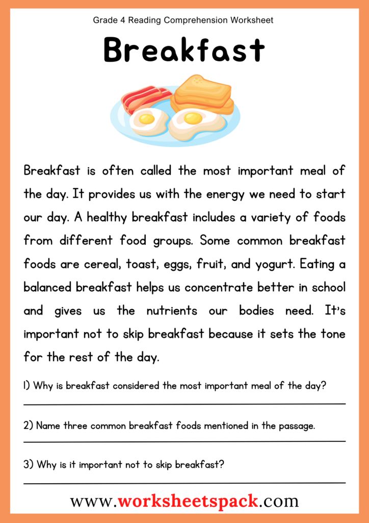 the breakfast worksheet is shown with an orange background and white writing on it