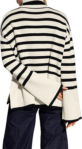 Stay warm and stylish in this Fall Chic Striped Turtleneck Long Sleeve Sweater. Crafted from a cozy knit fabric, this sweater has a high neckline, long sleeves, and a classic striped pattern. Perfect for chilly days, this sweater will keep you cozy and comfortable all season. 47%Viscose,33%PBT,20%Nylon Pull On closure Machine Wash Brand Size Dress Bust Waist Hip XS 0-2 31-32.5'' 23-24'' 31-34" S 4--6 33-35'' 25-26'' 35-37" M 8--10 35-36'' 27-28'' 38-39" L 12--14 38-40'' 29-31'' 40-42" XL 14-16 4 White Long Sleeve Sweater, Oversized Striped Sweater, Fall Chic, Black Long Sleeve Sweater, Elegant Sweater, Winter Knit Hats, Trendy Sweaters, Turtleneck Long Sleeve, Striped Turtleneck