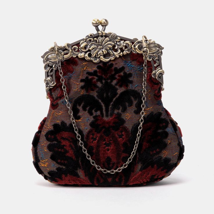 Burnout Velvet Revival Sephia Chatelaine Purse Large Vintage Coin Purse For Wedding, Victorian Handmade Evening Bag For Formal Occasions, Elegant Brown Rectangular Coin Purse, Victorian Style Formal Rectangular Shoulder Bag, Formal Victorian Rectangular Shoulder Bag, Vintage Brown Evening Bag As Gift, Vintage Clutch With Removable Pouch For Formal Events, Vintage Clutch With Removable Pouch For Formal Occasions, Elegant Brown Coin Purse For Formal Use