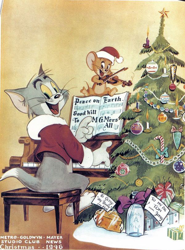 an image of a cartoon mouse playing the piano next to a christmas tree