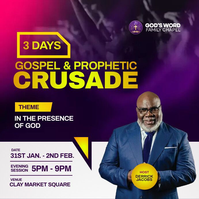 a man in a suit and tie holding a yellow frisbee with the words, 3 days gospel & prophetic cruise