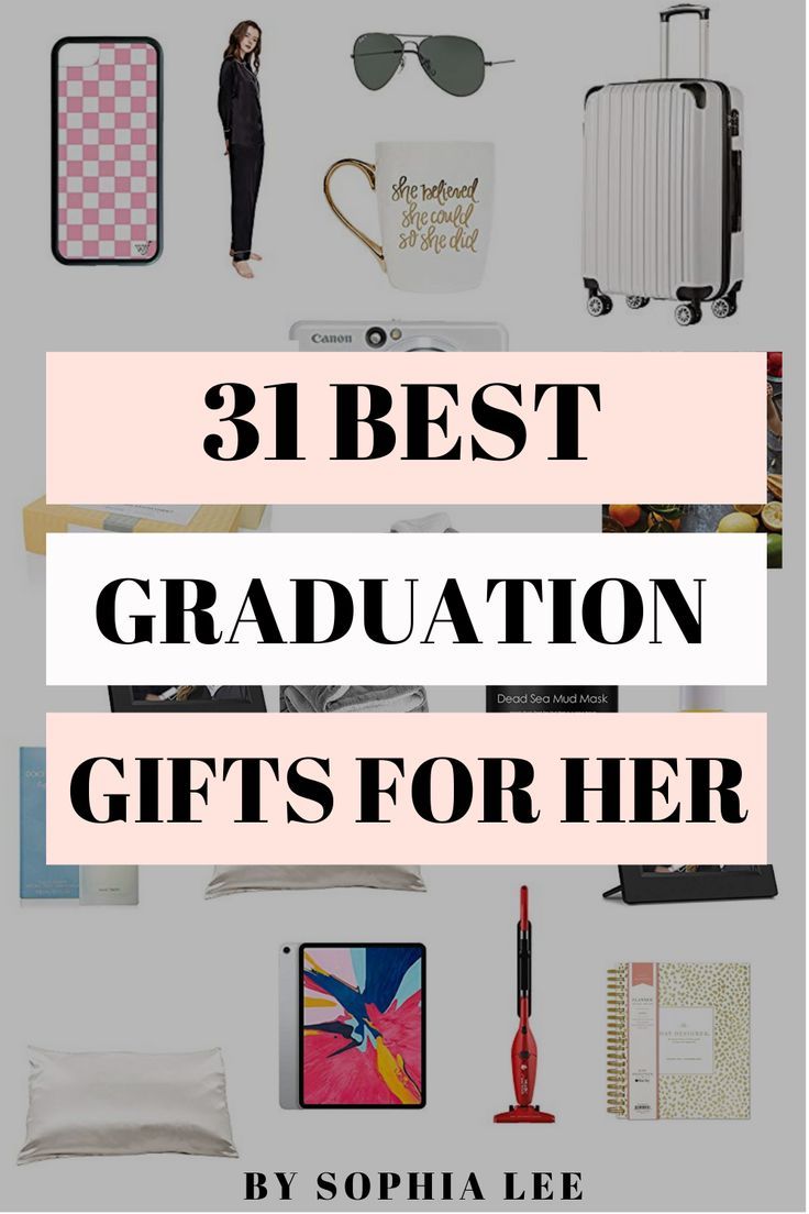 the words, best graduation gifts for her are overlaid with images of suitcases and other items