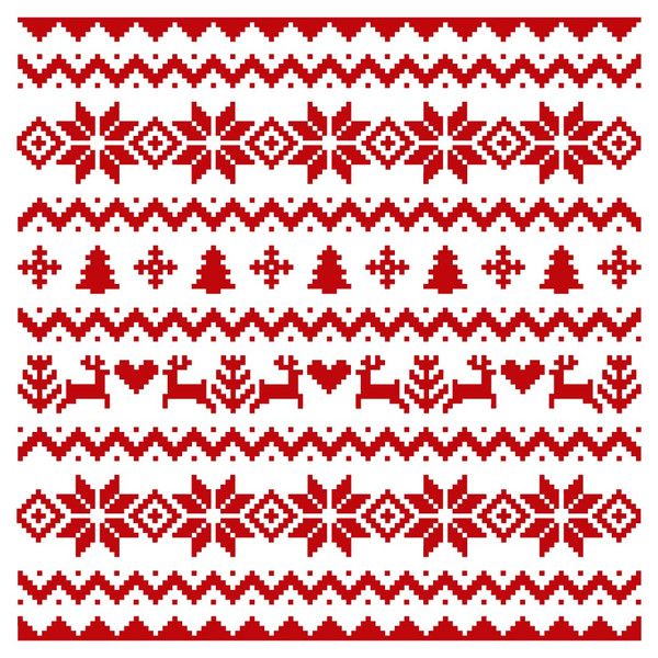 a red and white knitted pattern with christmas trees