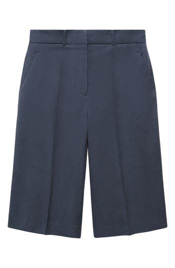 Upgrade your office style for warm weather with these crisp flat-front bermuda shorts. Zip fly with hook-and-bar closure Front slant pockets; back welt pockets Partially lined 48% lyocell, 33% cotton, 19% linen Machine wash, line dry Imported Elegant Office Shorts With Pockets, Workwear Cargo Shorts, Tailored Shorts With Pockets, Spring Workwear Bottoms With Short Inseam, Tailored Classic Shorts For Business Casual, Classic Tailored Shorts For Business Casual, Casual Knee-length Bottoms For Office, Casual Knee-length Office Bottoms, Elegant Tailored Shorts With Pockets