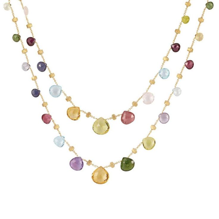 Marco Bicego 18 karat yellow gold double wave Paradise necklace with multi-colored semi-precious stones CB1871 MIX01 Marco Bicego Necklace, Marco Bicego Jewelry, Mixed Stone Necklace, Stones Necklace, Wave Necklace, Marco Bicego, Handmade Jewelry Necklace, Long Pendant Necklace, Precious Jewelry