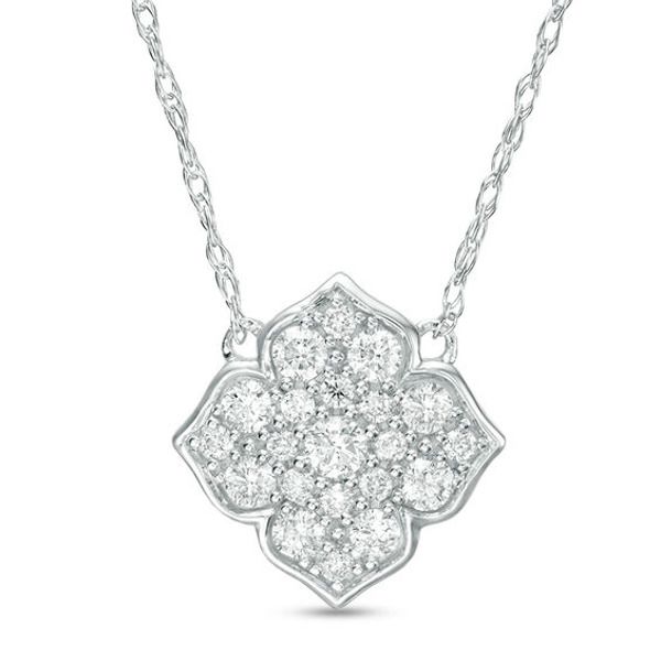 Beautifully composed, this diamond flower necklace is a dainty look she'll want to wear every day. Crafted in cool 10K white gold, this sparkling design features diamonds in a sculpted four-petal frame. Radiant with 1/4 ct. t.w. of diamonds and a brilliant buffed luster, this bright bloom suspends centered along an 18.0-inch rope chain that secures with a spring-ring clasp. Diamond Necklace With Flower Shape And Diamond Accents, Diamond Flower-shaped Necklace With Diamond Accents, Dazzling Diamond Necklace With Flower Pendant, White Flower-shaped Diamond Necklace, Diamond Necklace With Single Cut Flower-shaped Diamonds, White Diamond Necklace With Flower Shape And Diamond Accents, Flower Shaped Diamond Necklace With Single Cut Diamonds, White Diamond Necklace With Flower Shape Accents, Flower-shaped Diamond Necklace With Single Cut Diamonds