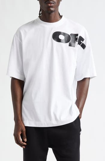 A contrast logo in an upsized typeface wraps around this casual cotton T-shirt designed in a comfortably oversized silhouette. Crewneck Elbow-length sleeves Dropped shoulders 100% cotton Machine wash, line dry Made in Portugal Designer Clothing Black Owned/Founded White Relaxed Fit T-shirt With Logo, White Boxy Fit T-shirt With Letter Print, Oversized Modern T-shirt For Streetwear, White Boxy Fit Urban T-shirt, Modern Logo T-shirt For Streetwear, Trendy Cotton Tops With Logo Detail, Trendy Streetwear T-shirt With Logo, Trendy Logo T-shirt For Streetwear, White Short Sleeve T-shirt With Logo Lettering