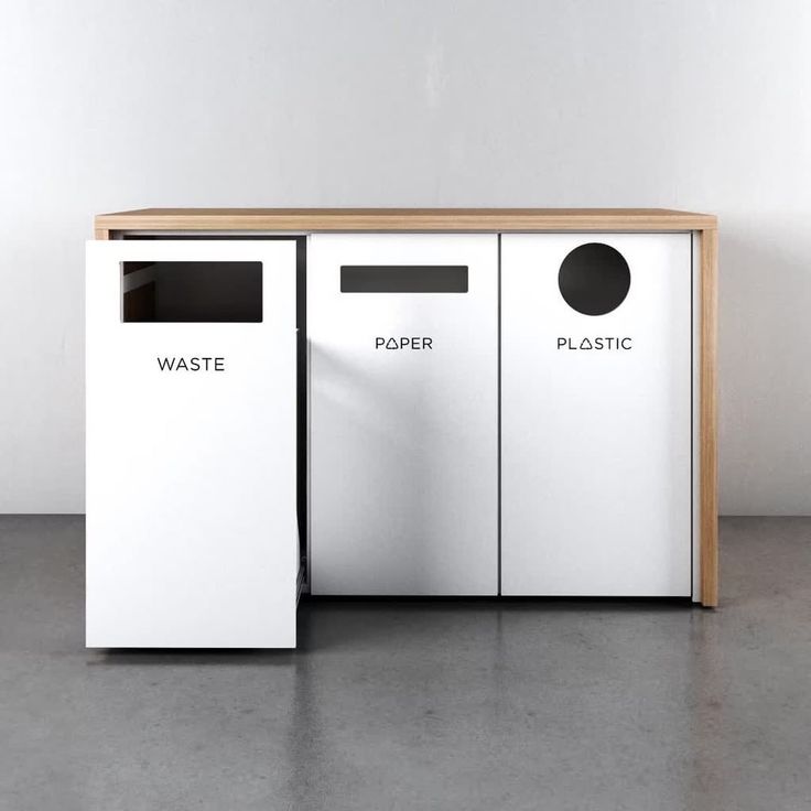 Office Recycling Bins, Recycle Interior, Recycling Storage, Office Bin, Garbage Recycling, Recycling Station, Waste Recycling, Trash Containers, Bench Diy