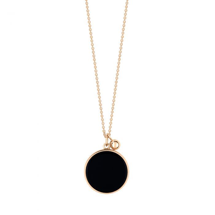 NECKLACE - Ever onyx round on chain | Ginette NY Luxury Classic Onyx Necklace, Luxury Black Chain Necklace, Elegant Black Necklace With Cable Chain, Luxury Black Jewelry With Chain Detail, Luxury Black Jewelry With Chain, White Gold Necklace With Black Enamel, Elegant Black Jewelry With Cable Chain, Luxury Black Enamel Round Necklace, Elegant Round Pendant Necklace With Black Enamel