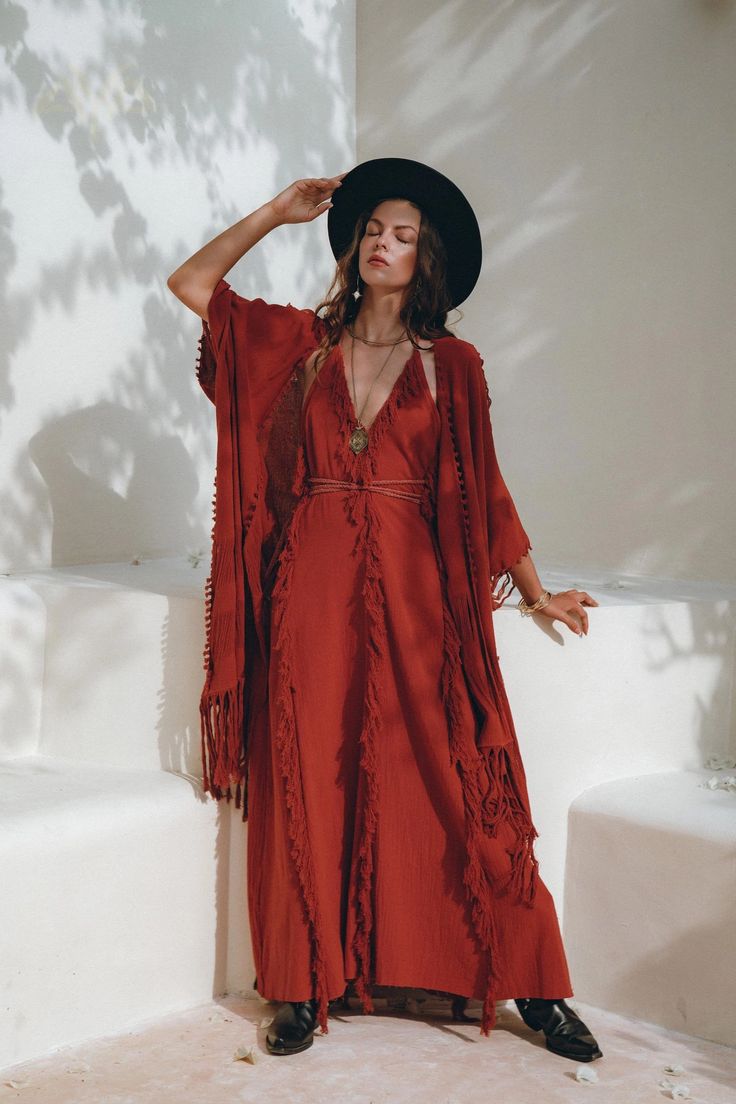 Burgundy Boho Dress, Boho Orange Dress, Red Boho Outfit, Boho Evening Dress, Boho Cocktail Dress, Red Wedding Guest Dresses, Boho Wedding Guest Dress, Dark Boho Fashion, Hemp Clothes