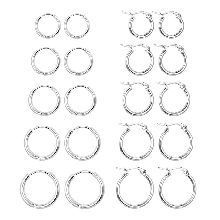 PRICES MAY VARY. 【What Will You Get】There are 10pairs small silver hoop earrings in different size. Classic clasp silver huggie hoop earrings and simple silver endless hoop earrings,Satisfying the choice of every beauty-loving person,whether you like cool and handsome style, commuter style or classic style. 【Safe Material & Fine Craftsmanship】The silver hoop earrings set are made of surgerical 316L stainless steel.Hypoallergenic,lead-free and nickel-free, suitable for allergic skin, using superb Earring Sets For Multiple Piercings, Star Wars Earrings, Blue Enamel Earrings, Small Silver Hoop Earrings, Commuter Style, Handsome Style, Electroplating Process, Huggie Earrings Gold, Multiple Piercings