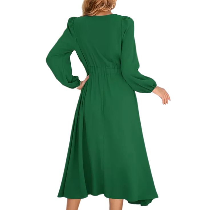 Green Bowknot Neckline A-line Elegant Midi Dress Casual A-line Long Sleeve Dress, Green A-line Midi Dress, Flowy A-line Pleated Midi Dress, Spring A-line Maxi Dress With Tie Waist, Flowy Green Midi Dress Solid Color, Solid A-line Midi Dress For Fall, Solid Color A-line Midi Dress For Fall, Fall Midi Dress With Surplice Neckline, Fall Solid Midi Dress With Surplice Neckline