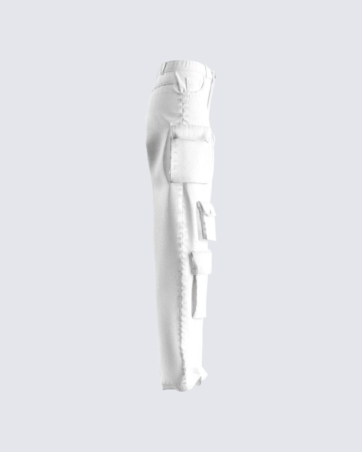 It’s giving stylish baddie that no one could come close to competing with 💅 Go through the day knowing you are serving nothing but looks, and vibes with these wide leg, white cargo twill pants. Complete with a mid-rise, loose fit, and cargo pocket detailing 🤍 White Cargo Pants With Cargo Pockets, White Wide Leg Cargo Jeans With Multiple Pockets, White Wide-leg Cargo Jeans With Multiple Pockets, White Cotton Wide Leg Pants With Belt Loops, White Utility Cargo Jeans With Pockets, White Cotton Pants With Cargo Pockets, White Baggy Cargo Pants With Hip Pockets, White Cotton Pants With Multiple Pockets, Utility White Cargo Pants With Multiple Pockets