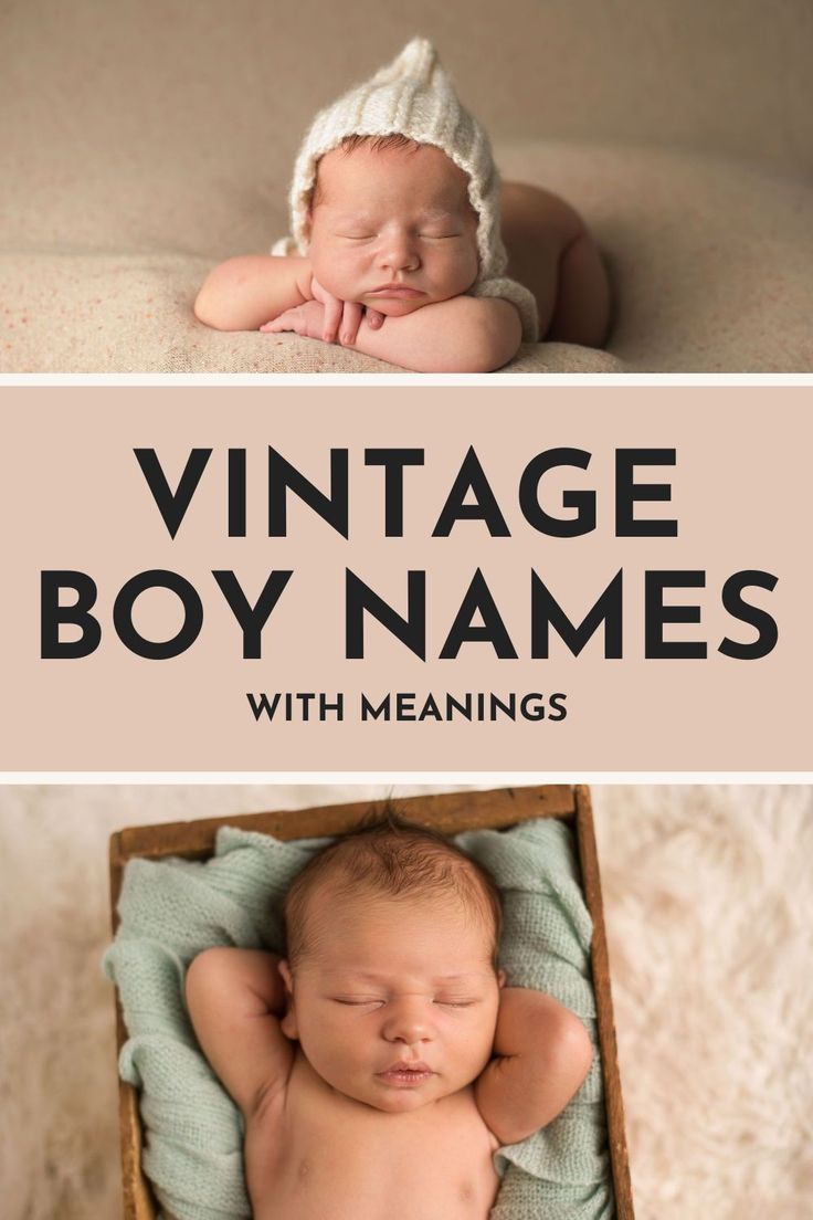 a baby sleeping in a box with the words vintage boy names