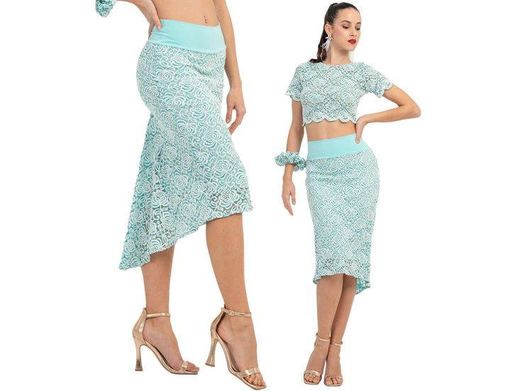 Argentine Tango skirt, Mint floral lace skirt, Milonga fishtail skirt, Elastic waist bodycon skirt, Latin dance skirt, Ballroom show skirt Mint Floral Lace Fishtail Skirt A bright addition to your wardrobe this skirt is handmade with stretch lace fabric.  Pair with the matching lace top : https://www.etsy.com/listing/1716365962/tango-dance-crop-top-mint-floral-lace or with a baby pink top from our monochrome collection for a color coordinated look. Details : ✤ Stretch Lace Fabric ✤ Stretch Jerse Latin Dance Skirt, Baby Pink Top, Dance Crop Tops, Floral Lace Skirt, Tango Skirt, Stretch Lace Fabric, Tango Dance, Argentine Tango, Fishtail Skirt